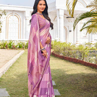 designer purple motif silk saree 