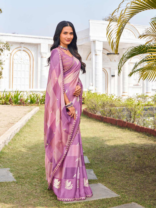 designer purple motif silk saree 