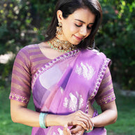 Purple embroidered silk blend saree wedding wear