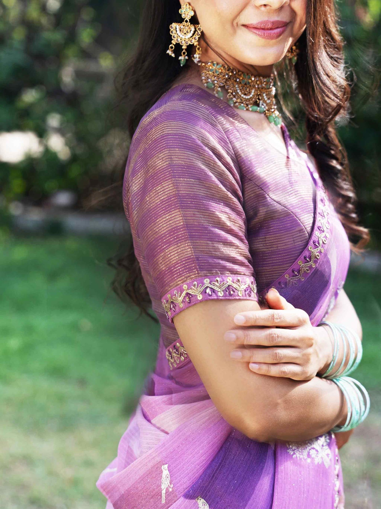 Purple embroidered silk blend saree wedding wear