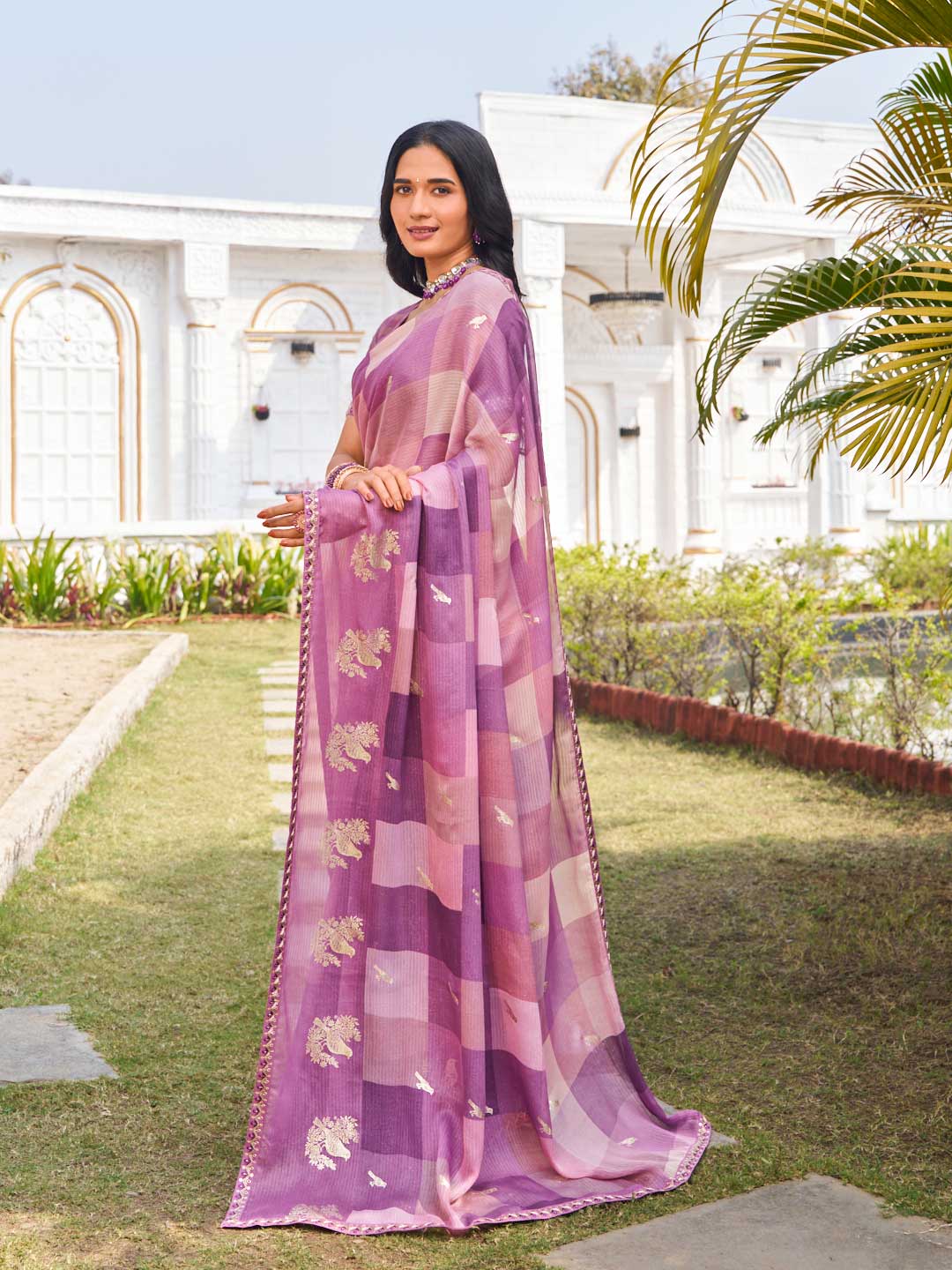  designer purple motif silk saree
