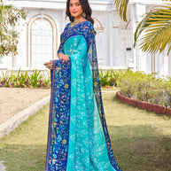  designer blue chiffon floral saree 