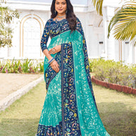 Blue chiffon floral printed saree 