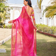 Laxmipati Ghazal Pink Chiffon Bandhani Printed Saree