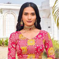 Laxmipati Ghazal Pink Chiffon Bandhani Printed Saree