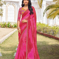 Pink chiffon bandhani printed saree 