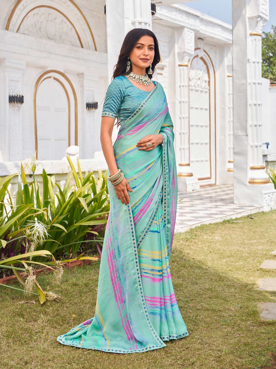 green silk saree for festive wear 