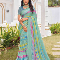 Green silk blend geometric printed saree 