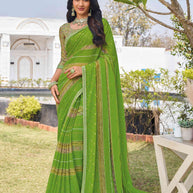 Green chiffon geometric printed saree 