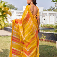 Laxmipati Ghazal Orange Chiffon Geometric Printed Saree