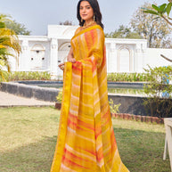  designer yellow chiffon printed saree
