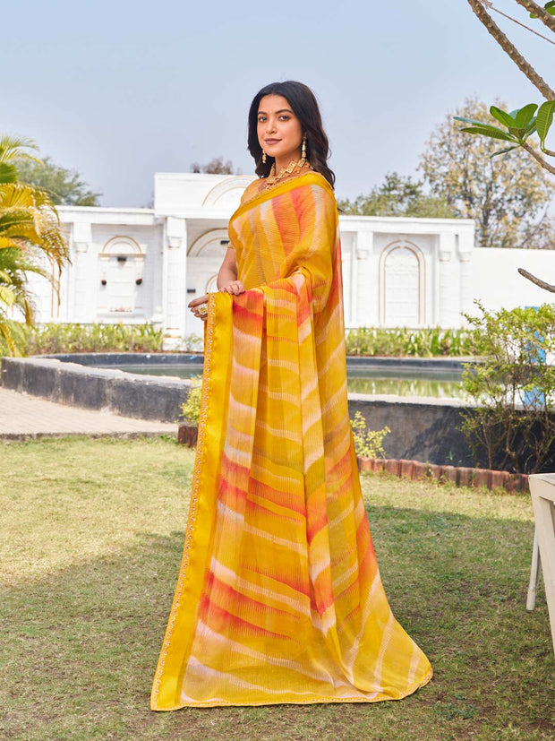  designer yellow chiffon printed saree