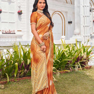 designer brown chiffon printed saree 