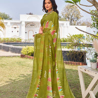green chiffon saree for festive wear 