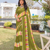 Green chiffon geometric printed saree