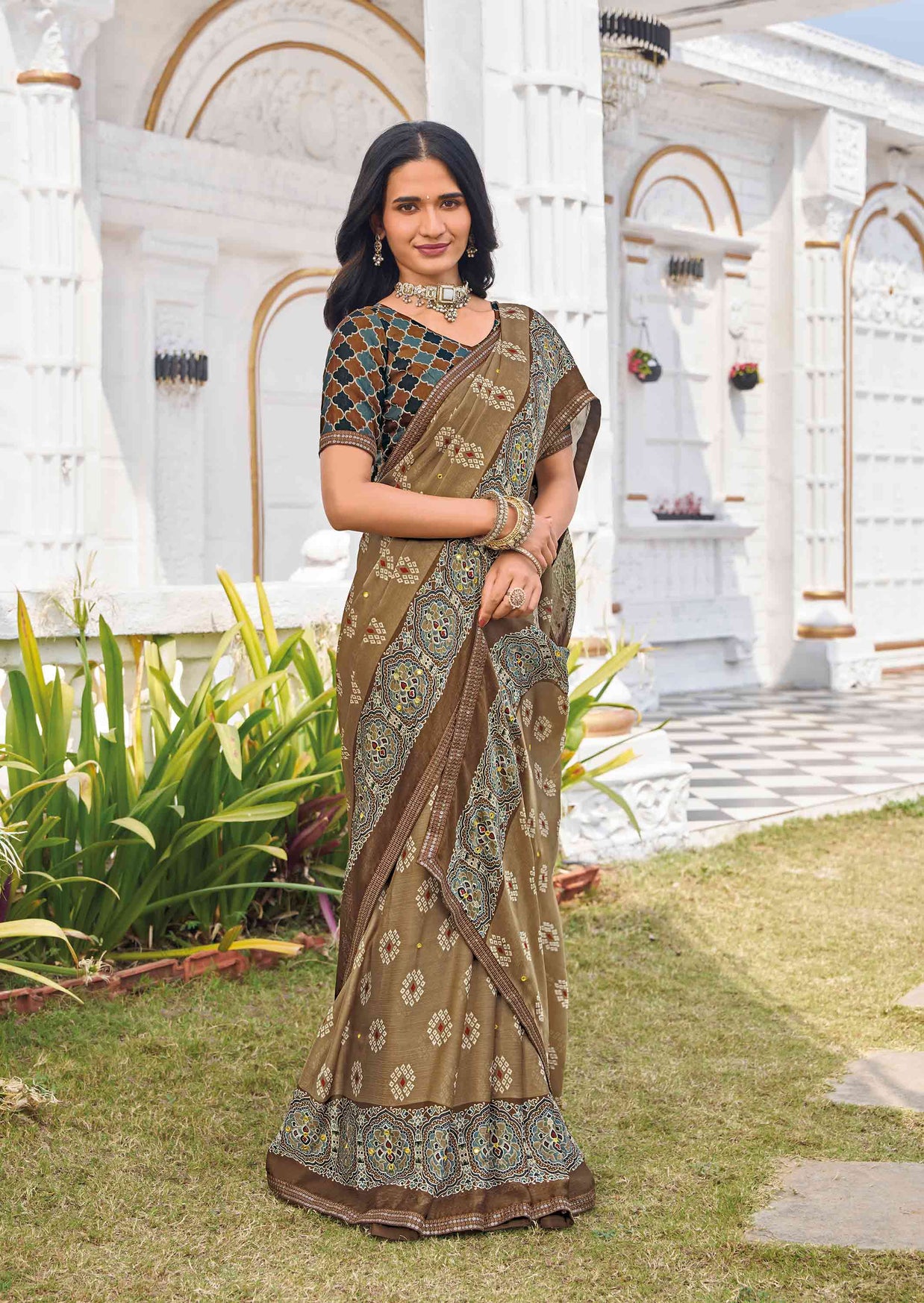 brown silk saree for festive wear
