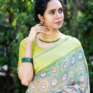 Green floral printed georgette saree festive wear