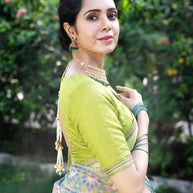 Green floral printed georgette saree party wear