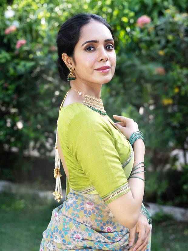 Green floral printed georgette saree party wear