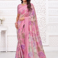 Laxmipati Kiran Pink Georgette Floral Printed Saree
