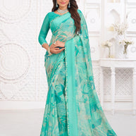 Laxmipati Kiran Blue Georgette Floral Printed Saree