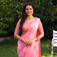 Pink floral printed georgette saree daily wear