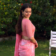 Pink floral printed georgette saree party wear 