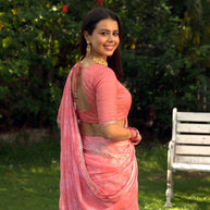 Pink floral printed georgette saree casual wear