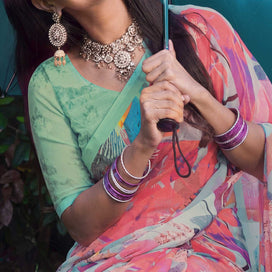 Laxmipati Teal Green Georgette Floral Printed Saree