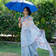 Blue printed georgette saree party wear 