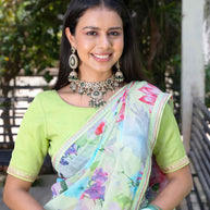 Green floral printed georgette saree casual wear