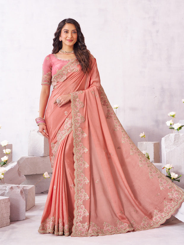 Laxmipati Arpita Pink Chiffon Embroidered Saree