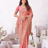 Laxmipati Arpita Pink Chiffon Embroidered Saree