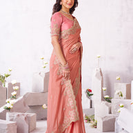 Laxmipati Arpita Pink Chiffon Embroidered Saree
