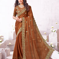 Laxmipati Arpita Brown Chiffon Embroidered Saree