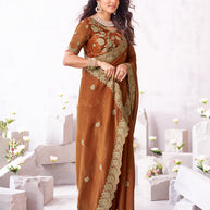 Laxmipati Arpita Brown Chiffon Embroidered Saree