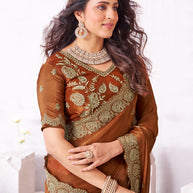 Laxmipati Arpita Brown Chiffon Embroidered Saree