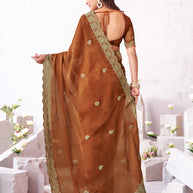 Laxmipati Arpita Brown Chiffon Embroidered Saree