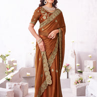 Laxmipati Arpita Brown Chiffon Embroidered Saree