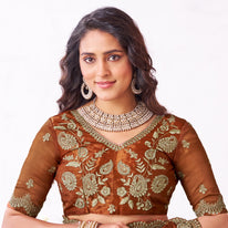 Laxmipati Arpita Brown Chiffon Embroidered Saree