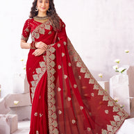 Laxmipati Arpita Red Chiffon Embroidered Saree