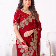 Laxmipati Arpita Red Chiffon Embroidered Saree