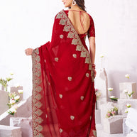 Laxmipati Arpita Red Chiffon Embroidered Saree