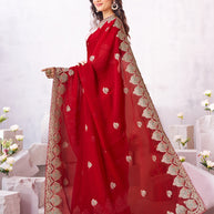 Laxmipati Arpita Red Chiffon Embroidered Saree