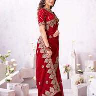 Laxmipati Arpita Red Chiffon Embroidered Saree