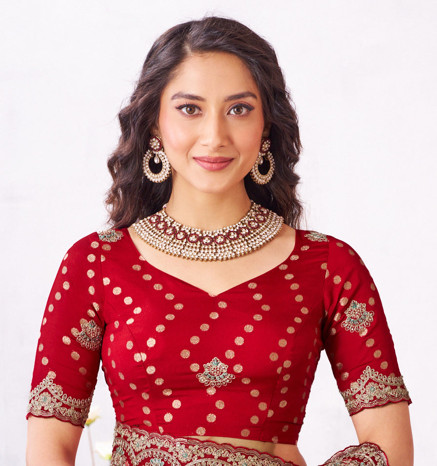 Laxmipati Arpita Red Chiffon Embroidered Saree
