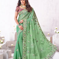Laxmipati Arpita Green Tissue Organza Embroidered Saree