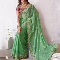 Laxmipati Arpita Green Tissue Organza Embroidered Saree