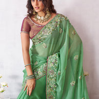 Laxmipati Arpita Green Tissue Organza Embroidered Saree