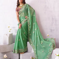 Laxmipati Arpita Green Tissue Organza Embroidered Saree